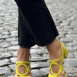 Caliope - Tacones de Punta Cuadrada y Corte Redondeado para el Verano