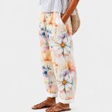 Pantalones Confortables con Estampado de Flores en Tonos Pastel