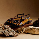 Gilbia Dark Brown Summer Sandals with Metal Studs and Cut-Outs