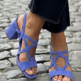Caliope - Tacones de Punta Cuadrada y Corte Redondeado para el Verano