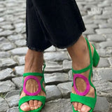 Caliope - Tacones de Punta Cuadrada y Corte Redondeado para el Verano