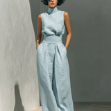 Conjunto Minimalista de Blusa Sin Mangas y Pantalón Ancho de Algodón y Lino