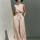 Conjunto Minimalista de Blusa Sin Mangas y Pantalón Ancho de Algodón y Lino