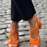 Caliope - Tacones de Punta Cuadrada y Corte Redondeado para el Verano